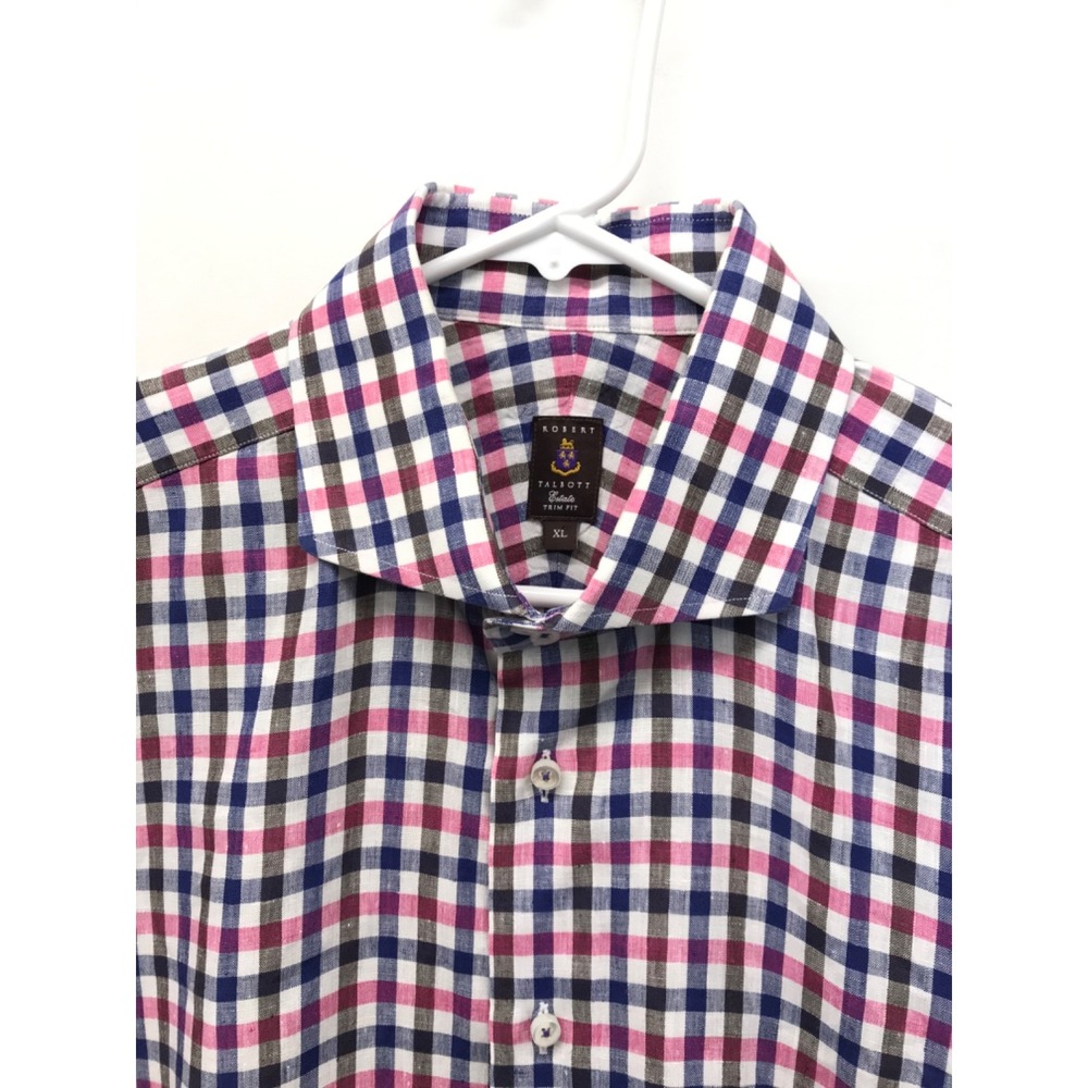 Robert Talbott Estate Trim Fit 100% Linen Men's XL Tailored Plaid Shirt